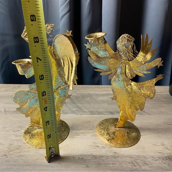 Pair of Vintage Gold Metal Angel Figurines Candle Holders - Picture 8 of 8
